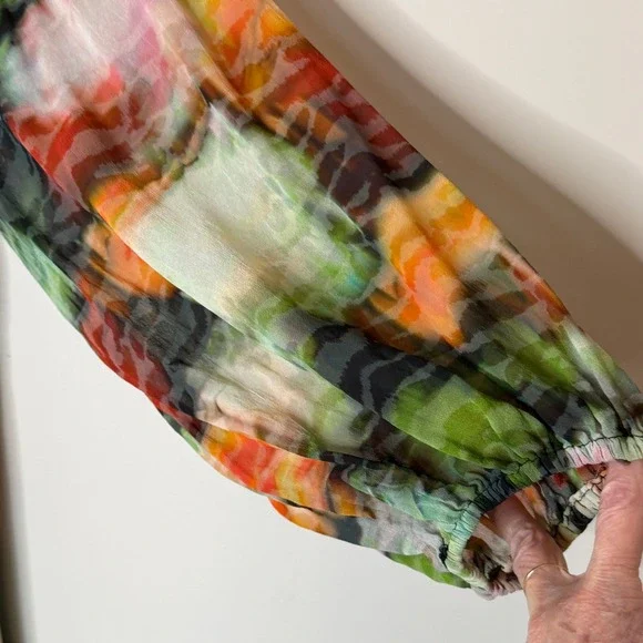 Anthropologie Abstract Watercolor Somerset Tiered Maxi Dress XL Green Orange - Picture 9 of 16